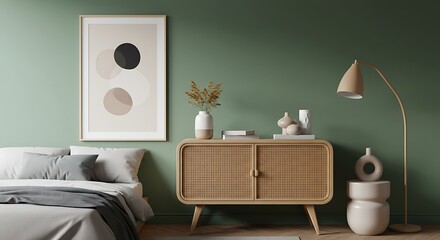 Serene Bedroom Interior Design  Sage Green Walls, Minimalist Decor, and Natural Textures