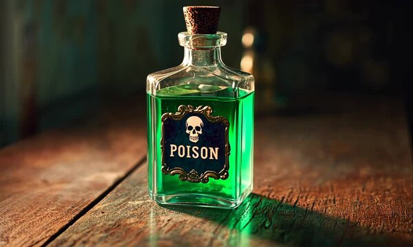 glass bottle with green poison liquid animation