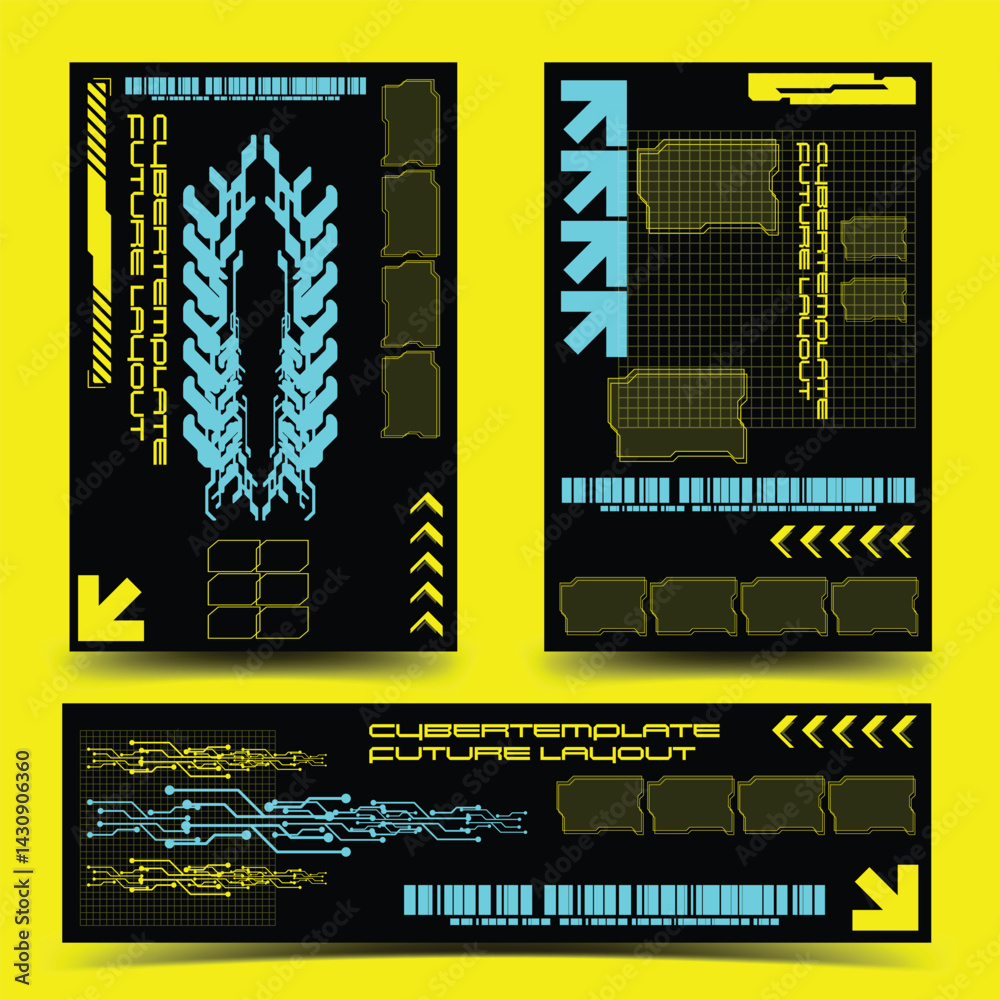 Wall mural y2k 2000s scifi cyberpunk retro-futuristic layout template set dashboard for ux-ui application, 2d v