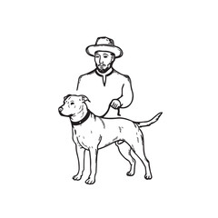 Man With Dog Silhouette - Minimalist Clean Vector - man with dog silhouette - man with dog vector - man with dog doodle - dog illustration - man with dog line art


