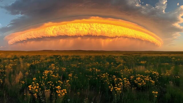 Majestic Shelf Cloud over Golden Prairie Sunset
