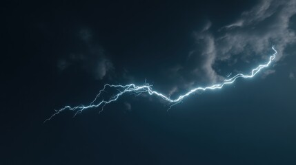 Ethereal Lightning Bolt Across Night Sky, Subtle Cloud Detail