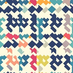 A colorful houndstooth seamless pattern with blue, yellow, and red lines