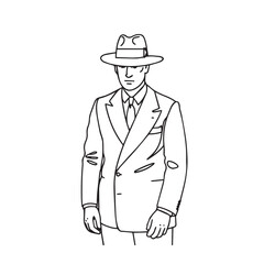Man With Hat Silhouette - Artistic Vector Line Art - man with hat silhouette - man with hat vector - man with hat doodle - hat illustration - man with hat line art


