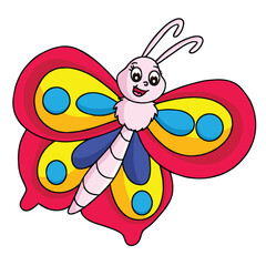 Cute cartoon hand drawn vector smiley butterfly clipart.
