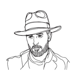 Man With Hat Silhouette - Minimalist Outline Drawing - man with hat silhouette - man with hat vector - man with hat doodle - hat illustration - man with hat line art

