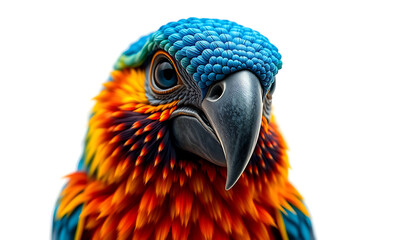 Fototapeta premium Stunning Close-Up of a Colorful Parrot with Vibrant Red, Blue, and Yellow Feathers Against a White Background