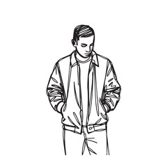 Man In Jacket Silhouette - Digital Minimal Line Art - man jacket silhouette - man jacket vector - man jacket doodle - jacket illustration - man jacket line art

