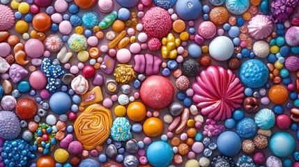 Fototapeta premium Colorful, assorted, round, textured, candy, sweets, decorative, shapes, pattern, background, 