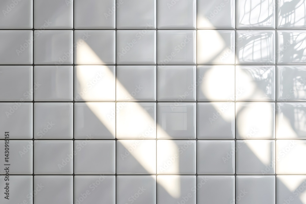 Aufkleber sunlight creating shadows on white square tiles wall