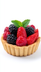 Gluten free homemade food isolated. Homemade Gluten Free Tart with Fresh Fruit Toppings and Mint Leaf