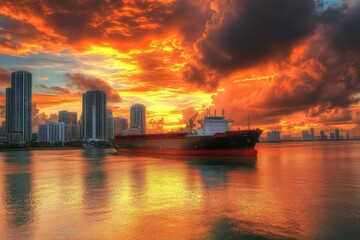 Obraz premium detailed picture of cargo ship at miami harbor