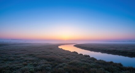 Fototapeta premium Sunrise Over River and Meadow
