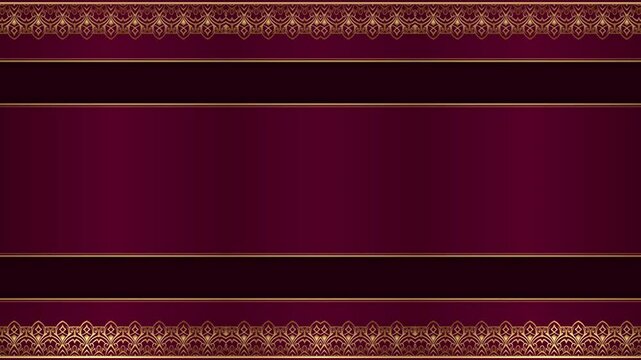 Decorated long horizontal rectangular gold stripes, frame lines, purple, red background with space for your own content.