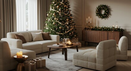 Luxurious Christmas Living Room Decor Elegant Gold & Neutral Theme