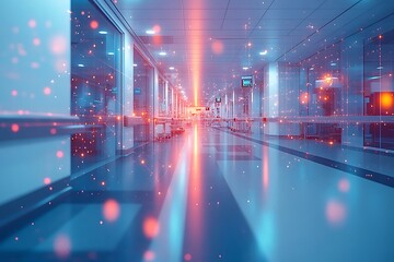 Obraz premium Empty hospital corridor, futuristic perspective, digitally enhanced.
