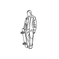 Fototapeta premium Standing Calm Skater Man Silhouette - Modern Sketch Art - man skateboard silhouette - man skateboard vector - man skateboard doodle - skateboard illustration - man skateboard line art