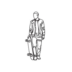 Calm Pose Man Skateboard Silhouette - Minimalist Digital Art - man skateboard silhouette - man skateboard vector - man skateboard doodle - skateboard illustration - man skateboard line art

