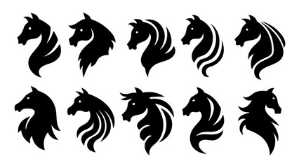 set of Horse head silhouette vector on white background