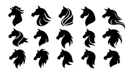 set of Horse head silhouette vector on white background