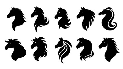 set of Horse head silhouette vector on white background