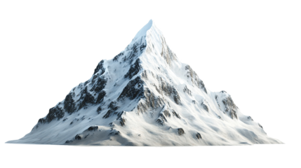 Snowy mountain peaks in a winter landscape vector show a cold, high view of nature's white panorama, isolated on transparent background. PNG