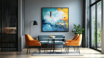 Modern office with armchairs and abstract painting