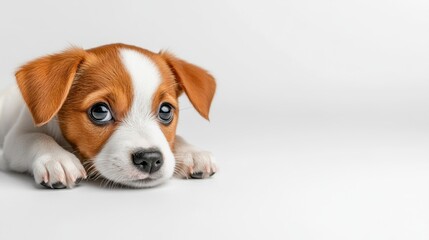 Guilty-looking puppy with innocent eyes indoor setting pet photography soft lighting adorable concept