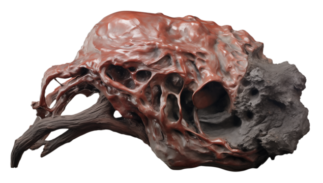 Close up of a strange organic object with holes and branch like structures on a transparent background png