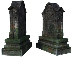 3D rendered old tombstones isolated on transparent background
