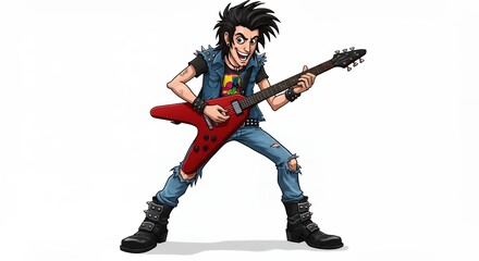 Obraz premium Cartoon rock musician playing electric guitar illustration