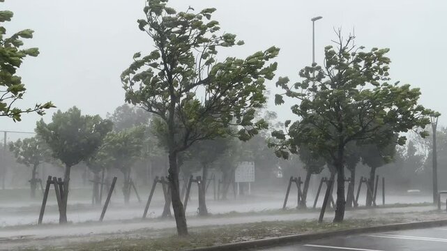 Heavy Rain And Wind Lashing Trees As Storm Hits - Khanun