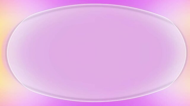 Horizontal oval round white closed frame, with pink blurred light background with moving water effect. Space for your own content.