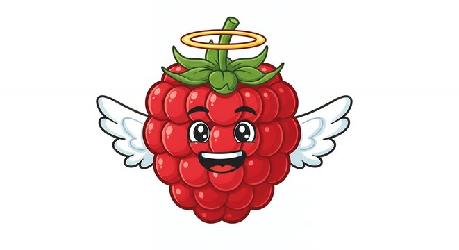 Cute cartoon raspberry with angel wings