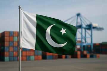 Pakistani Flag at Shipping Port