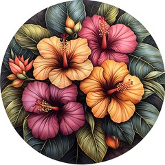 Tropical hibiscus bloom in circular design high resolution images