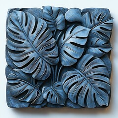 Tropical monstera leaf stone carving design high resolution picture