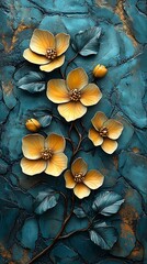 Turquoise textured backdrop with yellow flowers high resolution picture