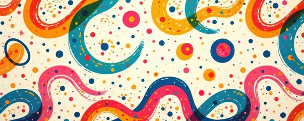 Abstract colorful squiggle and dot pattern, seamless repeat vector design , art, repeat