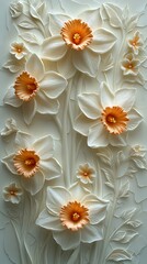 Vertical embossed daffodils artwork with green stems high resolution picture