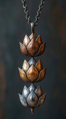 Vertical metallic lotus flower necklace high resolution picture