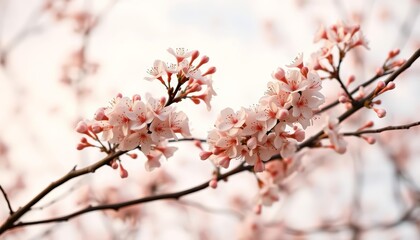 Delicate apricot blossoms on branches against a soft, spring sky, ample copy space, floral background, spring design