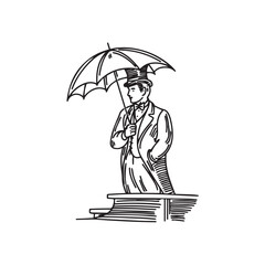 Standing Man Umbrella Silhouette - Simple Digital Outline - man umbrella silhouette - man umbrella vector - man umbrella doodle - umbrella illustration - man umbrella line art

