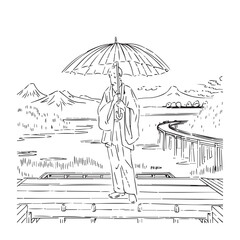 Elegant Man Umbrella Silhouette - Classic Sketch Art - man umbrella silhouette - man umbrella vector - man umbrella doodle - umbrella illustration - man umbrella line art

