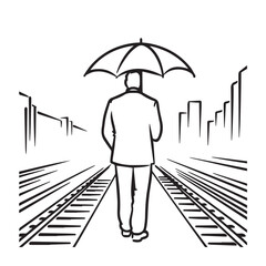 Man Standing with Umbrella Silhouette - Artistic Minimal Art - man umbrella silhouette - man umbrella vector - man umbrella doodle - umbrella illustration - man umbrella line art

