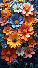 Vibrant floral artwork with dynamic colors high resolution picture