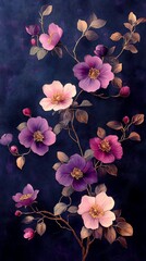 Vibrant plum flowers with gold accents high resolution picture