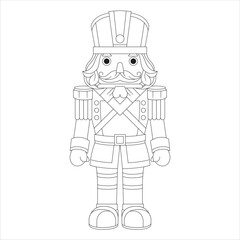 Line art of a traditional nutcracker soldier with detailed uniform and mustache.