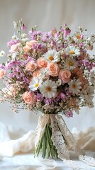 Vintage-inspired floral arrangement in vase high resolution picture
