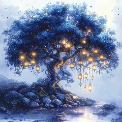 Whimsical tree lantern scene for fantasy lovers high resolution images